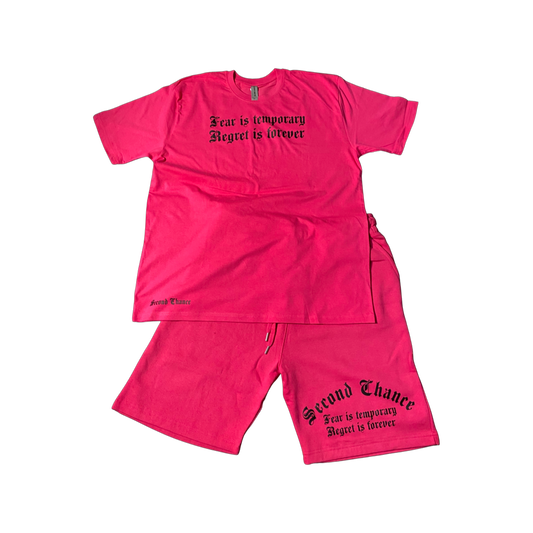 Fear is Temporary Hot Pink/Black Short Set